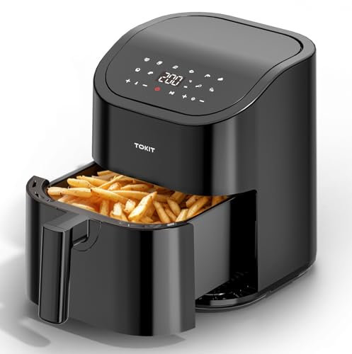 TOKIT 1500W Friggitrice ad Aria, Air Fryer 4,5 L Nero Compatto Con 10 Modalità Per Principianti - Aria Calda A 360°, Meno Rumore, Cottura Perfetta