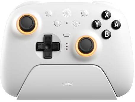 8Bitdo Ultimate 2 Bluetooth Controller for Switch, Switch 2 & Windows PC, Switch Pro Controller with TMR Joysticks, Switchable Hall Effect/Tactile Triggers, Vibration and Motion Control, RGB, White
