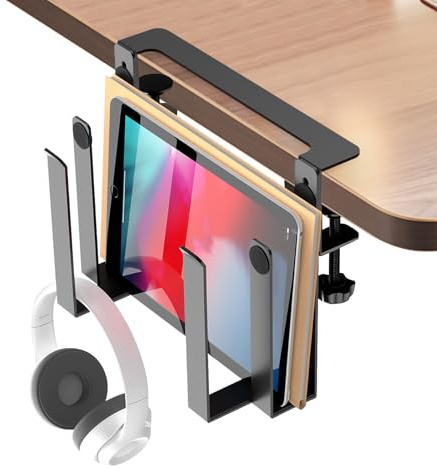 CAUTIOUS Support Latéral Ordinateur Portable Organisateur Latéral en Métal de Table Rangement Latéral de Bureau Organisateur Latéral Détachable Noir Tablettes Livres (20cm/25cm)