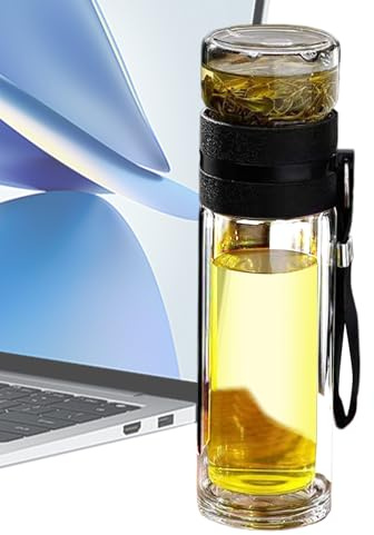 Botella infusora de té de cristal, contenedor de agua portátil, jarra infusora de frutas, diseño de cámara de remojo transparente de doble pared, configuración de unidad de filtro inoxidable extraíble