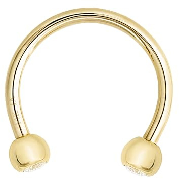 14K Solid Gold Horseshoe Septum Ring – Hypoallergenic Externally Threaded Nose Ring with Bezel-Set Cubic Zirconia (CZ) Ball – 10mm 14KHRS005-CZ-10YG