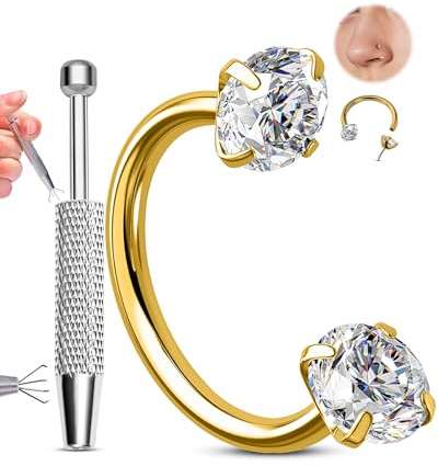 OUFER 20G Ferro di Cavallo Anello Naso Oro Senza Filettatura Acciaio Inossidabile 316L Piercing Ball Grabber Orecchini a Cerchio CZ Trasparente Piercing Helix Septum Daith Lobe Per Le Donna 8 mm