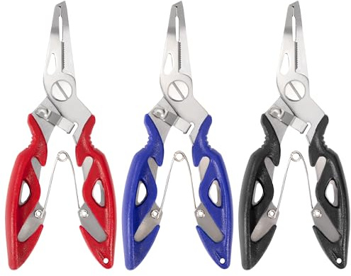 Songella Alicates de Pesca de Acero Inoxidable Removedor de Anzuelos Tijeras de Pesca Multifuncional Cortador de Hilo de Pesca Abridor de Anillos Divididos 3 Piezas