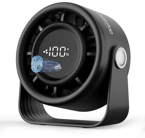 gaiatop Small Desk Fan Rechargeable, 5in Desktop Fan 4000mAh Battery Powered, Touch Control LED Display, 360° Tilt, 5-Speed Strong Wind, for Bedroom Dorm Office Desk, Gifts for Women Men Teens, Black