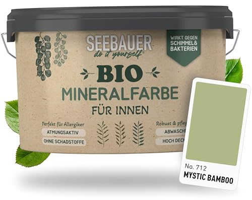 SEEBAUER diy Bio-Mineralfarbe Hellgrün für Innen 2,5L (No. 712 Mystic Bamboo) - Umweltfreundliche Silikatfarbe für Putz, Beton & Mauerwerk - Mineralfarbe für Allergiker
