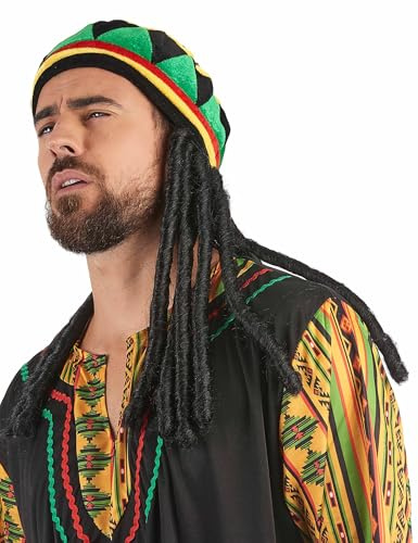 VEGAOO - Rasta Mütze mit Dreadlocks für Erwachsene - Mütze - Einheitsgröße - Accessoires - 100% Polyester - Handwäsche - Carnaval