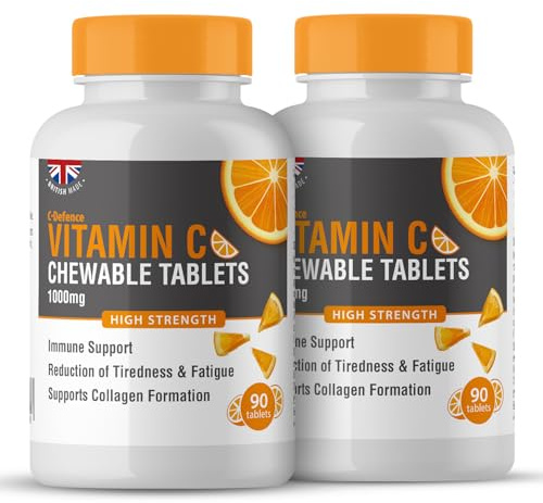 Vitamin C 1000mg Chewable 90 x 2, Supports Immune Health and Helps Fight Colds - Helps Reduce Tiredness and Fatigue