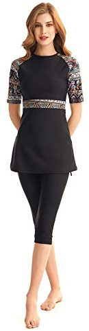 ShuoBeiter Maillots de Bain modestes pour Dames Maillots de Bain Combinaison de Surf à Manches Courtes à Fleurs Burkini