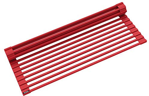 Kraus Multipurpose Workstation Sink Roll-Up Dish Drying Rack, Colander and Trivet in Red, KRM-11RD