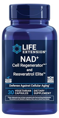 Life Extension NAD+ Cell Regenerator™ and Resveratrol Elite™*, nicotinamide riboside, Trans-resveratrol, quercetin, Fisetin, Heart Health, Healthy Aging, Vegetarian, Non-GMO, Gluten Free, 30 Capsules