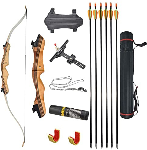 AMEYXGS Bogenschießen 48/54 Zoll Anfänger Recurve Bogen Set 12-20lbs Takedown Bogen Holzbogen mit Fiberglas Pfeile für Anfänger Neujahrsgeschenk (48zoll, 12lbs)