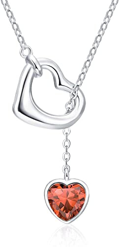 Qings Collana Cuore Donna Argento 925 Granato Collana Ciondolo a Cuore Pietra Portafortuna Gennaio Birthstone con Zirconia Brillante Natale Compleanno Gioielli Regalo per Ragazze Madre Figlia