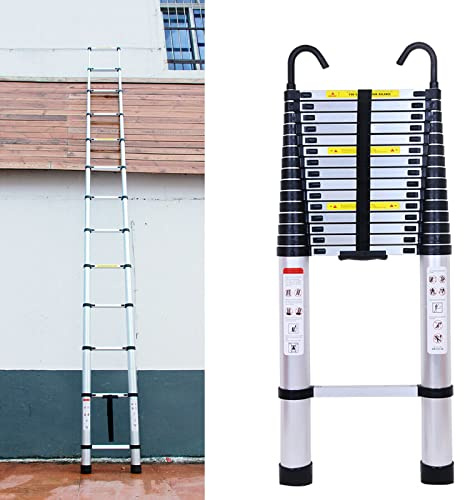 Rigogo Escalera telescópica extensible de 5 m, acero inoxidable, 12 peldaños, capacidad de carga de 150 kg, EN131