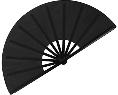 Sibba Grand éVentail Pliable de 33 cm en Tissu Nylon éventail Chinois pour Kung Fu Tai Chi pour Danse Cosplay Festival Fête de Noël élégant Vintage Décoration Rétro Cadeau Noir