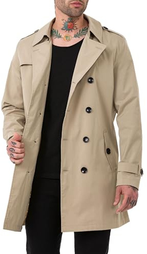 Redbridge Giacca da uomo Trench Cappotto per la mezza stagione Versione leggera, beige., L