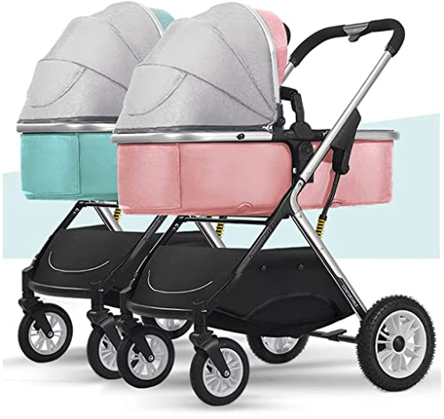 WIGSELBL Zwillings-Kinderwagen, nebeneinander, Doppel-Kinderwagen, Faltbarer Doppel-Kinderwagen mit Tandem-Sitzen, Zwei-Wege-Kinderwagen, Abnehmbarer Zwillings-Kinderwagen (Color : Multi-Colored)