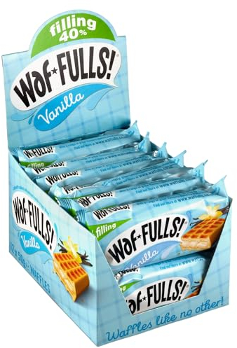 WafFULLS! Vanilla Waffles (12x 50g) - Soft Waffle Sandwich Breakfast Snacks Ready to Eat Snack for Kids Vanilla Flavour Chocolate Bars Individually Wrapped Waffles Snacks Bulk Christmas Gifts