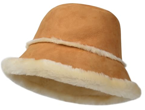 Harssidanzar Sombrero Gorro de Pescador Hombres y Mujeres, Piel de Oveja Cuero de Lana, Sombrero térmico de Invierno CU608EU, Cammello, Talla XL