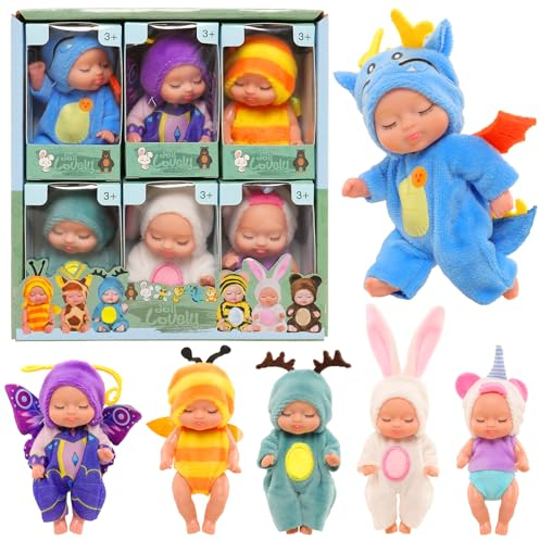 Miunana Mini Bambola Neonato 6 Pezzi Sleeping Dolls Bambini Ragazze Realistici Bambolotti Piccole Giocattolo Bamboline in Miniatura per Bambini Ragazzi Ragazze