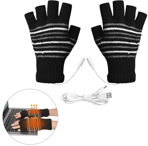 Beheizte Handschuhe, Beheizbare Handschuhe für Männer und Frauen, USB Betrieben, Halbe Finger Warm, Waschbar, Winter HeizHandschuhe für Radfahren, Motorradfahren, Wandern, Skifahren und Bergsteigen
