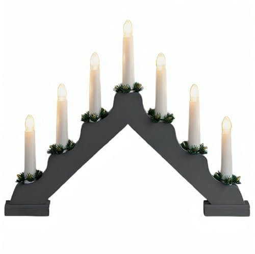 Wooden Christmas Candle Bridge 7 LED Light Up Arch Window Xmas Decoration Lights UK (Grey)