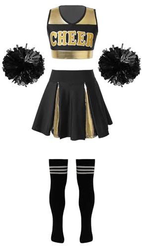 Agoky Déguisement Pom Pom Girl Enfant Fille Uniforme Pom-pom Girl Cosplay Carnaval Halloween Performance Rave Party Cosplay 5-16 Ans A Noir et Blanc A 11-12 ans