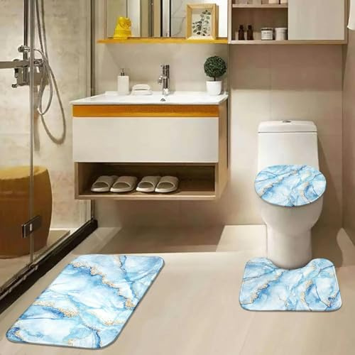 1/3/4pcs cortina de ducha de mármol azul alfombra de suelo estilo conjunto 01-3pcs baño mat set (sin cortina)