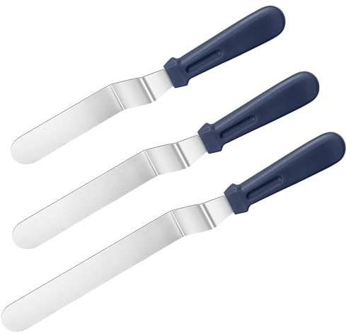 U-Taste Juego de Espátula Reposteria de 3 Piezas, Acero Inoxidable 18/0 Con Mango de Plástico PP de Primera Calidad, Juego de Espátulas Para Glaseado En ángulo Para Decorar Pasteles (Azul medianoche)