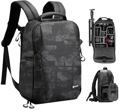 TARION Camera Rucksack Photography Bag - DSLR SLR Backpack with 14'' Laptop Sleeve Rain Cover Waterproof Camera Rucksack for Street Photography Camera Backpack for Hiking Travel TR-L Grey and Black