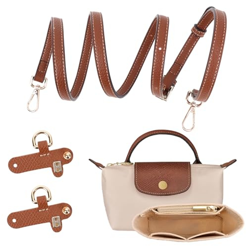 GADITIEK Schultergurt für Long Champ Tasche Damen, Geldbörsen-Organizer, No-Punch, längenverstellbarer Ersatzriemen aus Leder, mit Mehreren Taschen, Handtaschen, passend für Mini-Größe (0.9CM)