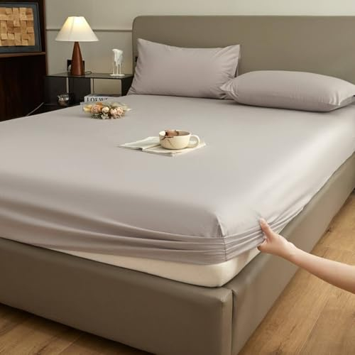 Musihy Spannleintuch 150 x 200cm Einfarbig Spannbetttücher Elastisch Bettlaken Matratzenschoner, Atmungsaktiv, Helles Grau