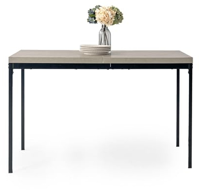 FurnitureR 120cm escandinavo Gris Madera Efecto Grano Cocina Mesa de Comedor, Moderna Mesa de Comedor Rectangular de Madera con Patas de Metal Pesado, Adecuado para 4-6 Personas Comedor, Restaurante