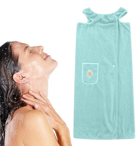 Toalla envolvente de ducha para mujer | Toalla envolvente para ducha y baño, bata absorbente | Bata de baño de secado rápido de coral con bolsillo para spa en casa y viajes
