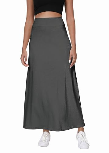 EXCHIC Mujeres Cómodo Engrosar A Línea Cintura Alta Maxi Falda Elegante Elástico Punto Larga Faldas(L, Gris Oscuro)