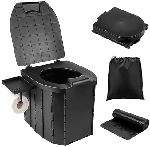 Misssugar5 Toilettes de camping, toilettes de camping pliables, toilettes mobiles, toilettes de voyage pliables, toilettes portables pour l'extérieur avec porte-papier toilette et porte-téléphone
