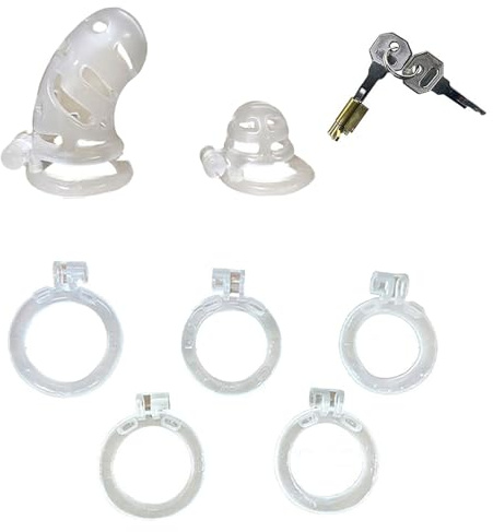 Ensemble de cage de chasteté avec 2 cages à pénis, grande et petite cage à pénis pour homme avec 5 anneaux péniens de tailles différentes, dispositif de chasteté avec 1 cadenas et 2 clés pour le bonda