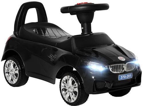 HOMCOM Porteur Enfants Voiture, véhicule à Pousser avec Coffre à Jouets, klaxon, phares et Musique, développe la motricité de Votre Enfant, 18-36 Mois, Noir