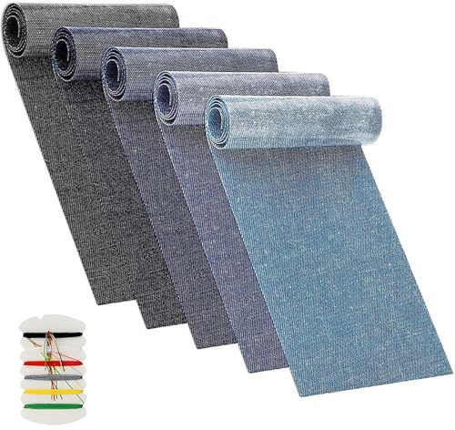 Dreamil 5 Rollen Jean Flicken zum Aufbügeln, Bügelflicken Jeans mit Nähzubehör (8x50cm) - für Jeans Kleidung Lochreparatur und Dekoration, Innen & Außen für Erwachsene & Kinder