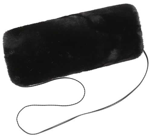 Handvärmare muff unisex fuskpäls vinter handmuff med rem mjuka termiska enfärgade muffar för, svart