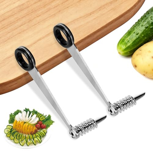 Freyeeti Eplucheur Pomme de Terre, Coupe Pomme de Terre, Acier Inoxydable Plastique Couteau Coupe-Spirale Manuel Accessoire Cuisine Pratique pour Concombres, Carottes, Fruits (2 pièces)