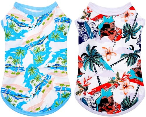 JpGdn 2PCS/Pack Dog Sun Shirts UV Protection Cooling Vest for Medium Dogs Hawaiian Tee Shirt Sleeveless Quick Dry Soft Light Weight Stretchy Blue White Summer Tank Top M