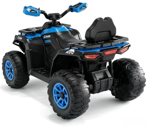 12V Kids Electric Quad Bike, Quad Bike with Remote Control, Music Player, Horn, LED Lights, Treaded Tires, Battery Powered, Slow Start, Fun ATV Toy for 3-8 Years Boys & Girls, Blue