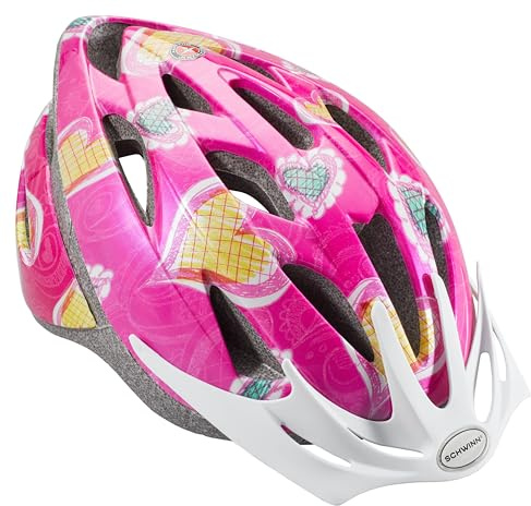 Schwinn Thrasher Kids Bike Helmet, Boys And Girls, Fits 50 - 54cm Circumference, Ages 5-8 Year Olds, Lightweight, Detachable Visor, CPSC Safety Certified, Child, Pink/Hearts