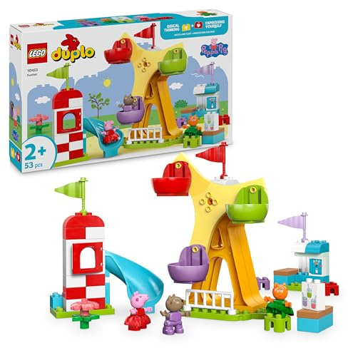 LEGO DUPLO Peppa Pig Funfair - Fine Motor Skills Toys for 2+ Year Old Girls & Boys - Big Fair Wheel, Slide, Juice Bar and 3 Figures incl. Danny Dog & Candy Cat - Early Development Activity - 10453