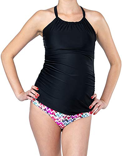 Oceanlily Halter Maternity Swimwear Top-Pregnancy Swimsuits-Bathing Suit-Maternity Tankini Top Black M