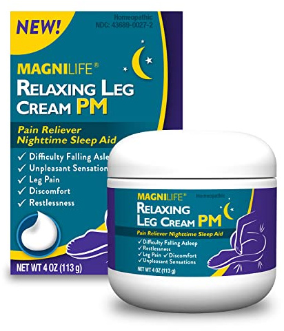 MagniLife Relaxing Leg Cream PM, 4 Oz, Homeopathic Nighttime Pain Reliever & Sleep Aid with Lavender & Magnesium, Non-Greasy Deep Penetrating Cream for Restless Legs & Discomfort