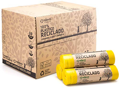 Relevo 100% Recycled Bin Liners, Heavy Duty 30L, 360 Bin Bags