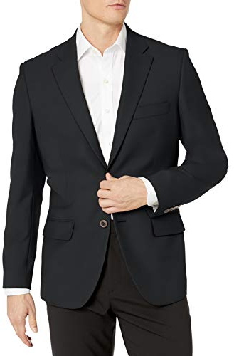 Amazon Essentials Blazer Elegante e Informal de Manga Larga, Corte Clásico, con Botones en la Parte Delantera y Tejido Elástico Hombre, Negro, 56