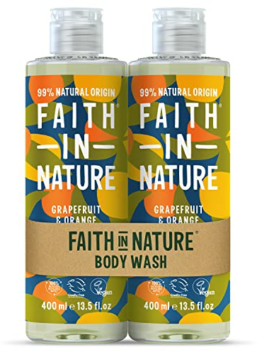 Faith In Nature Natural Grapefruit & Orange Body Wash Set, Invigorating, Vegan & Cruelty Free, No SLS or Parabens, 2 x 400ml