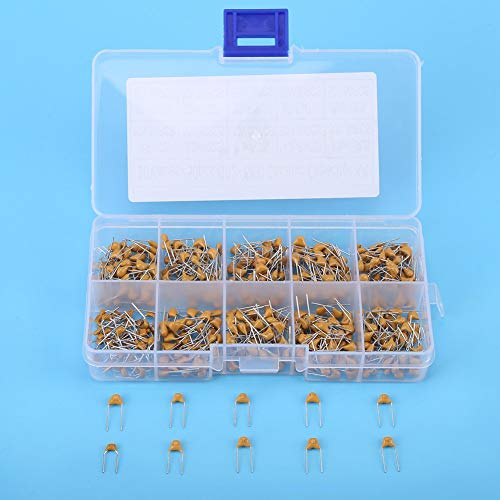 Lot de 500 condensateurs monolithiques en céramique 10 valeurs de 0,1 uF à 10 uF avec boîte de rangement